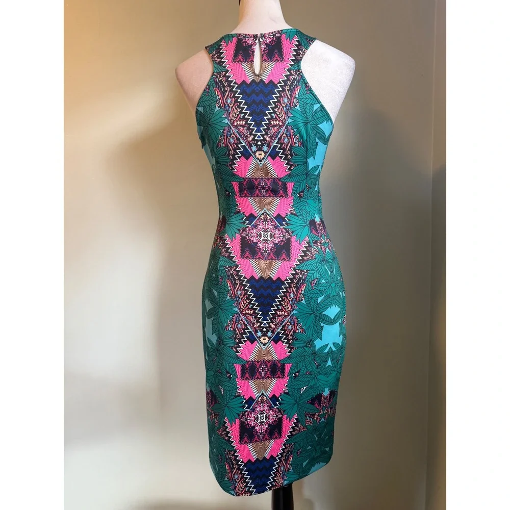 Gianni Bini Teal Pink resort Tropical colorful Sheath Dress Small boho Y2K beach